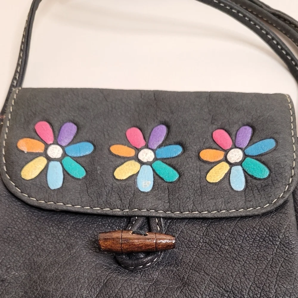 Vintage Hand-Painted Floral Leather Crossbody Bag